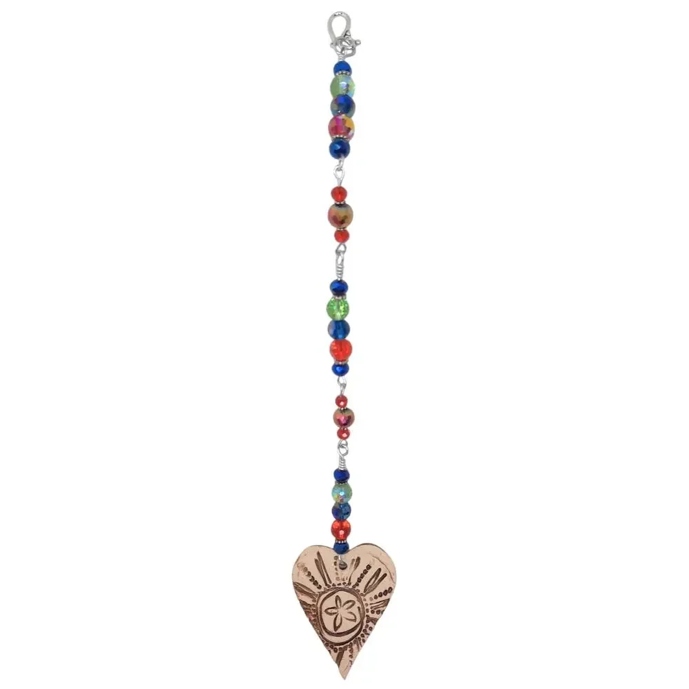 Artisan Ceramic Heart Beaded Suncatcher Vibrant Colorful Crystals Diffuser NEW
